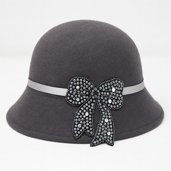 Pins and Needles Felted Wool Beaded Bow Hat - Picture 1 of 5